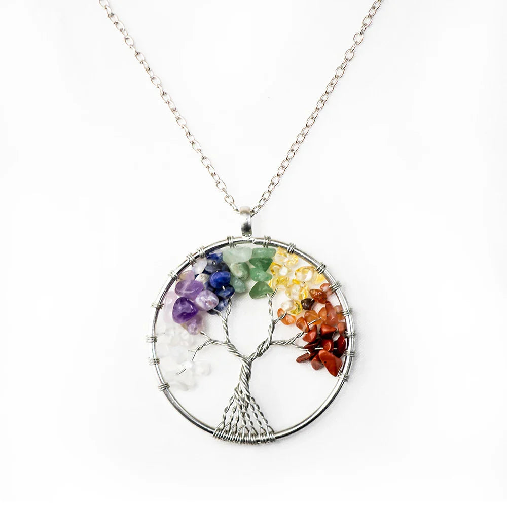 Natural Tree of Life Crystal Stone Pendant Necklace