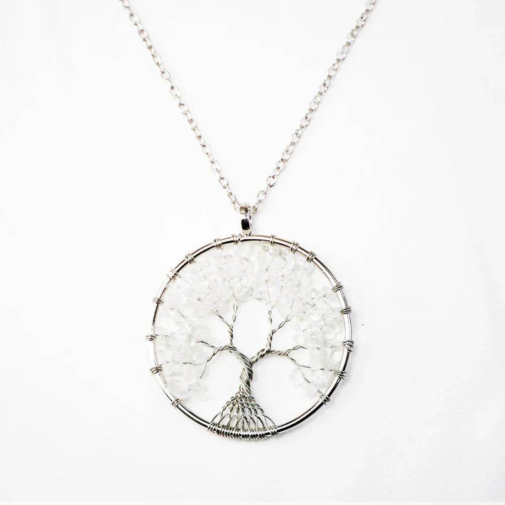 Natural Tree of Life Crystal Stone Pendant Necklace