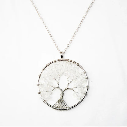 Natural Tree of Life Crystal Stone Pendant Necklace