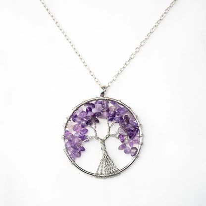 Natural Tree of Life Crystal Stone Pendant Necklace