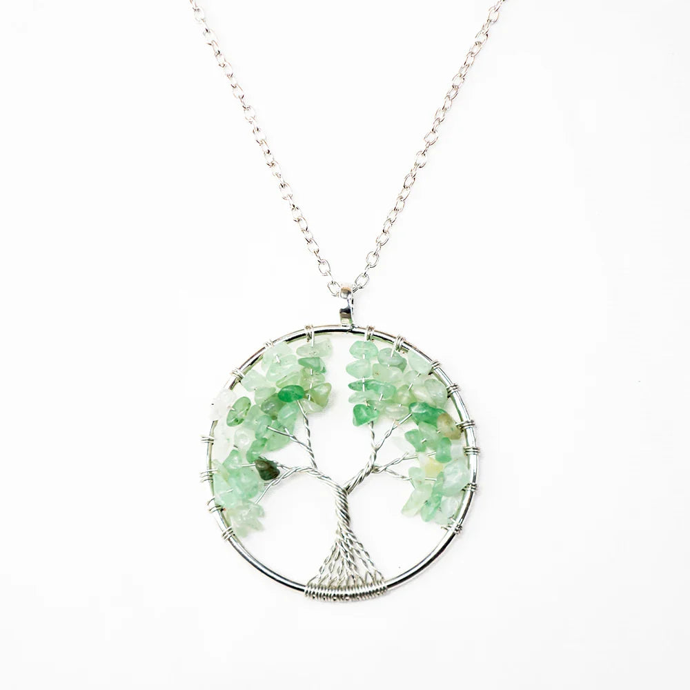 Natural Tree of Life Crystal Stone Pendant Necklace