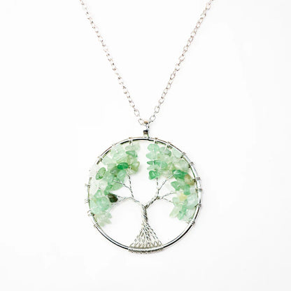 Natural Tree of Life Crystal Stone Pendant Necklace