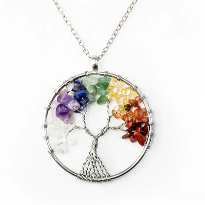 Natural Tree of Life Crystal Stone Pendant Necklace