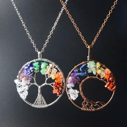 Natural Tree of Life Crystal Stone Pendant Necklace