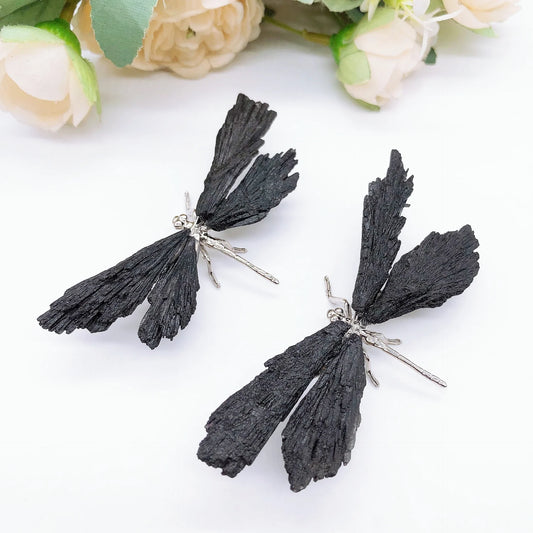 Natural Black Tourmaline Dragonfly Crystal Stone