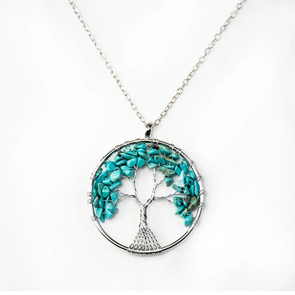 Natural Tree of Life Crystal Stone Pendant Necklace