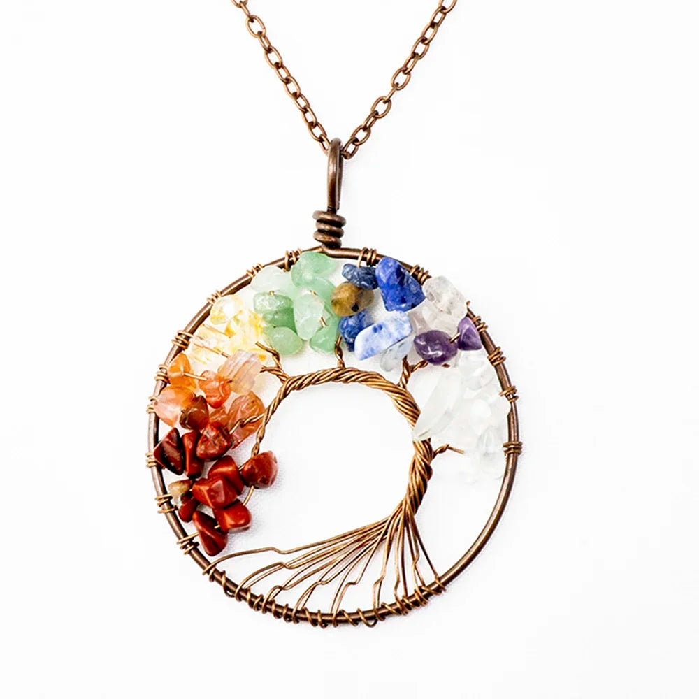 Natural Tree of Life Crystal Stone Pendant Necklace