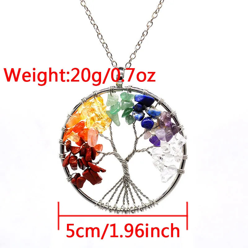 Natural Tree of Life Crystal Stone Pendant Necklace