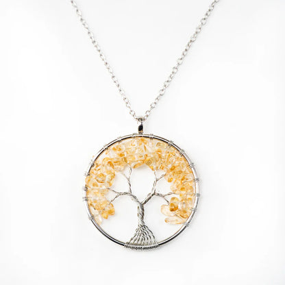 Natural Tree of Life Crystal Stone Pendant Necklace