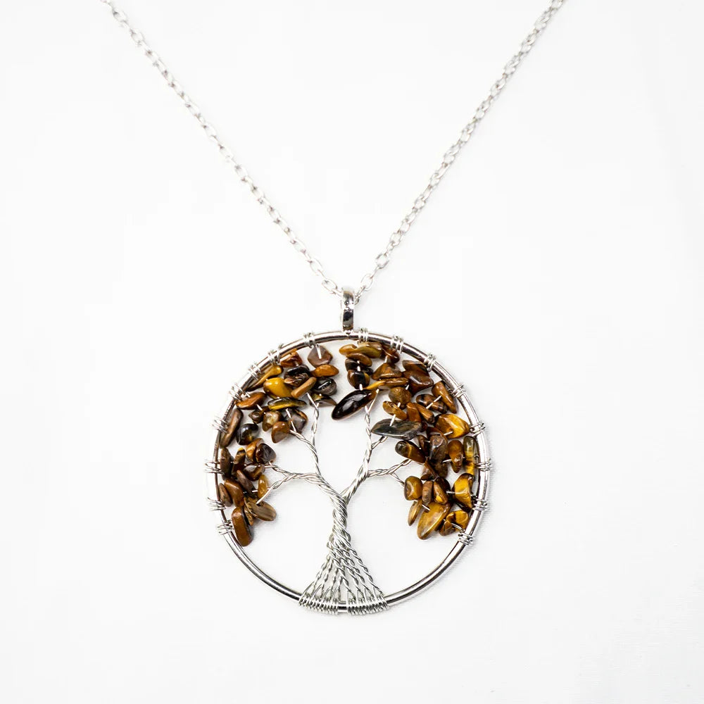 Natural Tree of Life Crystal Stone Pendant Necklace