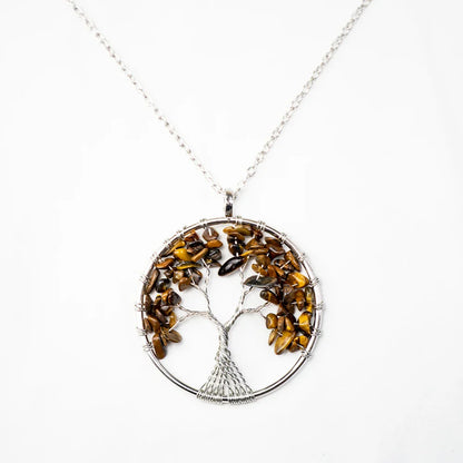 Natural Tree of Life Crystal Stone Pendant Necklace