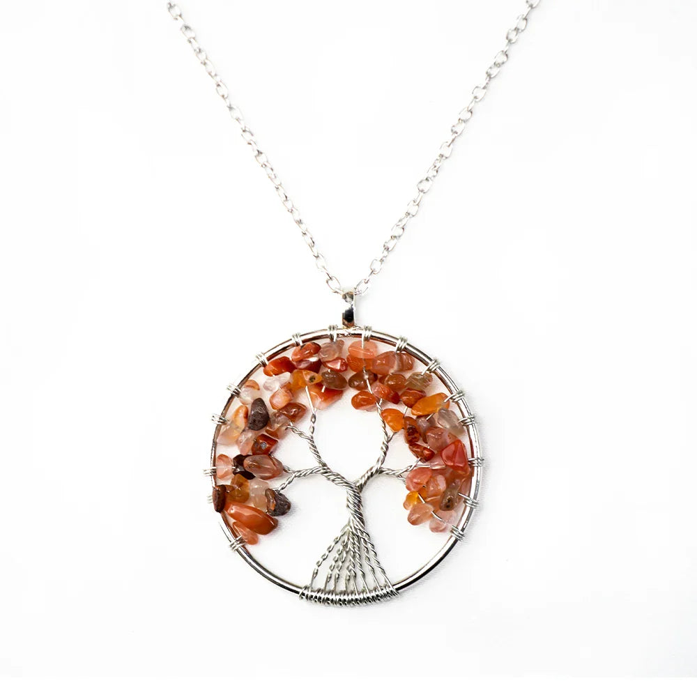 Natural Tree of Life Crystal Stone Pendant Necklace