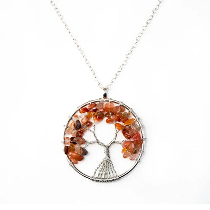 Natural Tree of Life Crystal Stone Pendant Necklace