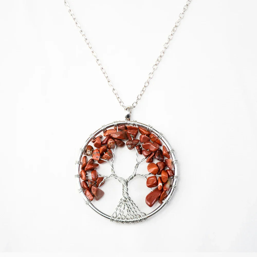 Natural Tree of Life Crystal Stone Pendant Necklace