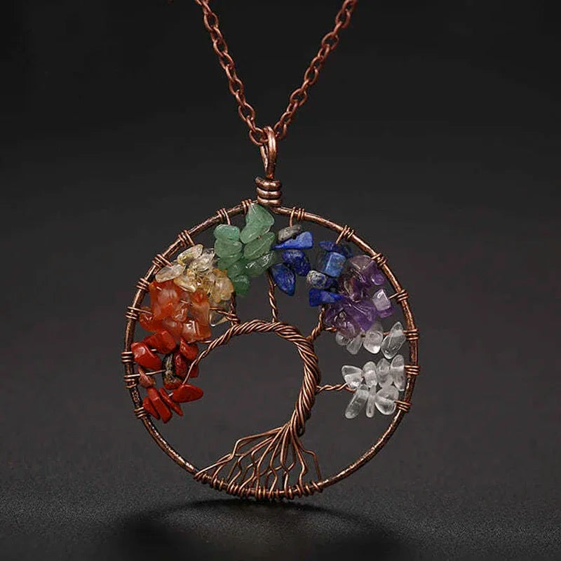 Natural Tree of Life Crystal Stone Pendant Necklace