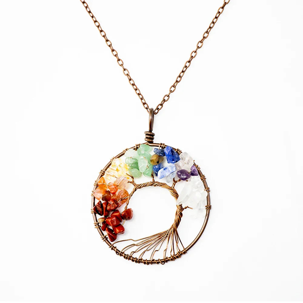 Natural Tree of Life Crystal Stone Pendant Necklace